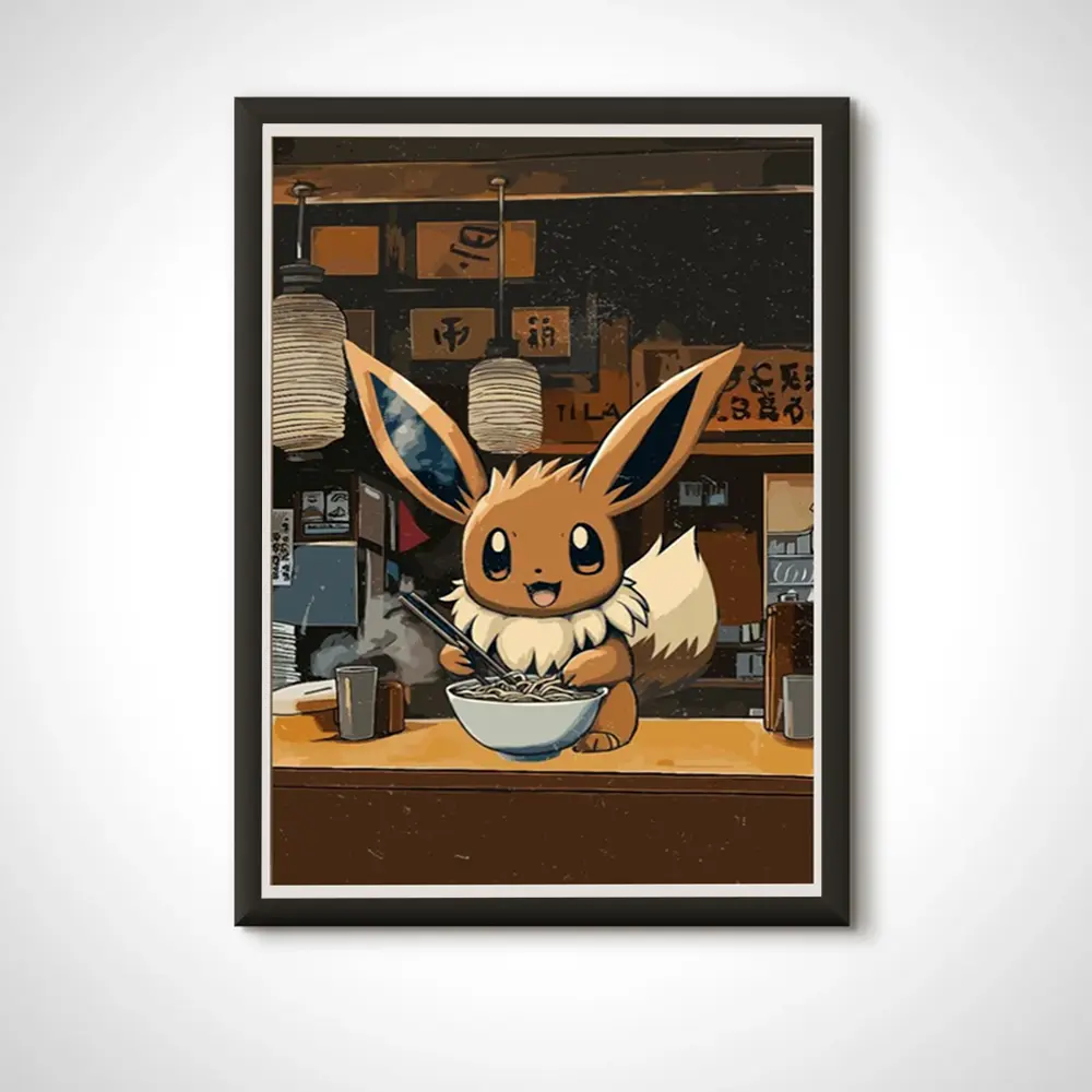 Eevee Ramen Poster - Japanese Pokémon Wall Art | Anime & Noodle Decor, Unframe Poster/Canvas 1.5 in Frame