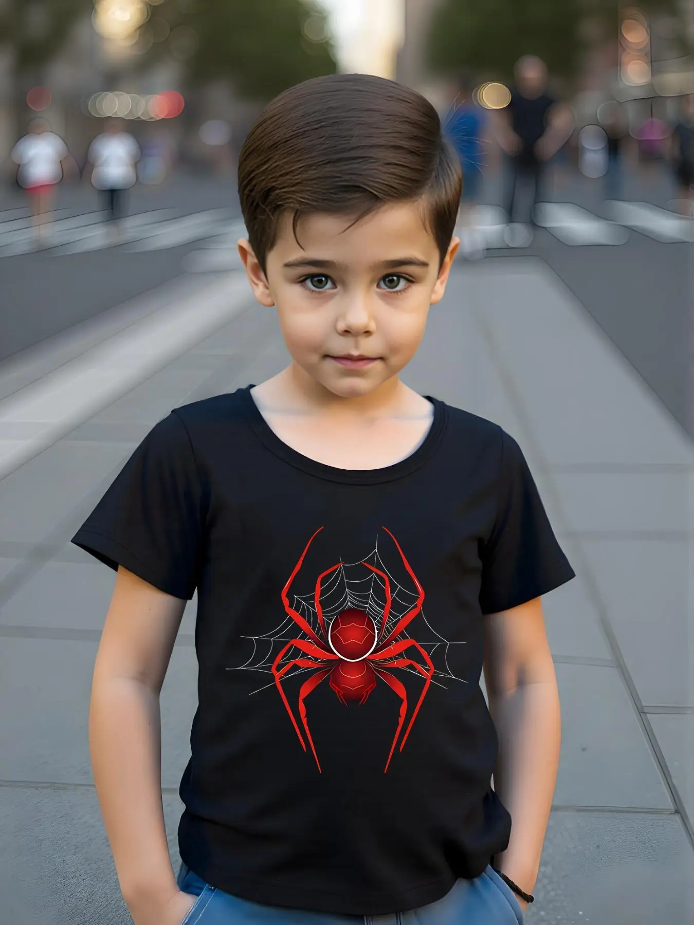 Toddler Boy's Spider Print Round Neck Tee, Casual Short Sleeve Crew Neck T-Shirt for Summer, Kids Clothes for Daily Wear