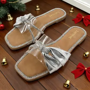 Womens Bohemian Style Sandals Bow SlipOn PU Leather Casual Beach Slides Back to School Flat Sandals