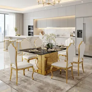 70'' Modern Rectangular Glass Dining Table for 6 Large Kitchen Table for Dinner with Black Glass Desktop and Gold Stainless Steel Base Mirrored Finish and Easy to Assemble and Clean for Dining Room Kitchen(Table Only)