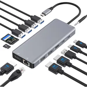 Laptop Docking Station Dual , 14 in 1 USB C Hub Multiport Adapter Dongle with 2 HDMI, DisplayPort, Ethernet, SD/TF, USB C/A Ports, PD, Mic/Audio, Compatible for MacBook