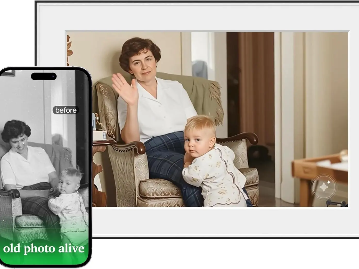 10.1" Digital Picture Frame with Magic Old Photo Alive Feature - 1920*1200 IPS Touch Screen, AI Photo-to-Video, Unlimited Cloud Storage, App Sharing, Easy to Use, Room Decor, Ideal Gift for Mom