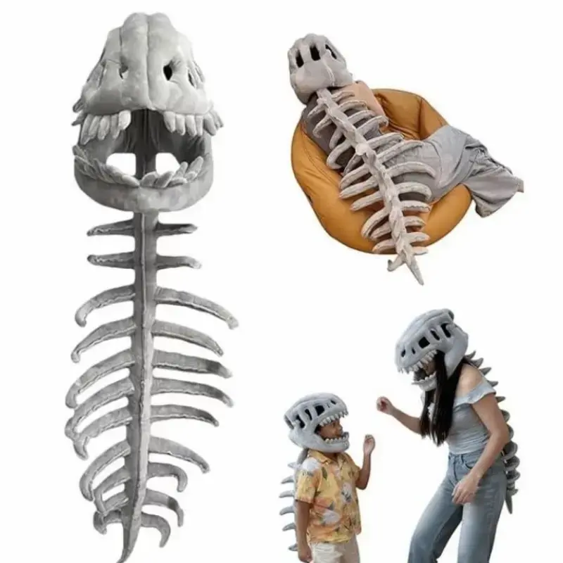 Halloween Dinosaur Skeleton Plush Costume, Realistic Plushie Skull Design, Interactive Party Wear, Family Fun Outdoor Activity, Costume For Parties