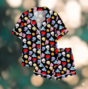 Kpop World Tour Pajama Set Women, 026 Concert Inspired Sleepwear, Cute Fan Gift Pajamas, All-over Print Kid and Youth Satin Short-Sleeve Pajamas Set