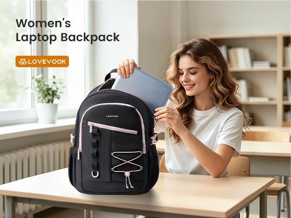 LOVEVOOK School Backpack for Girls, Large Capacity 15.6 Laptop Backpack with Tumbler Pockets, Multi-Compartment Backpacks with Lucky Bunny Charm, Water-Resistant Travel Backpack, TikTokShopBackToSchool