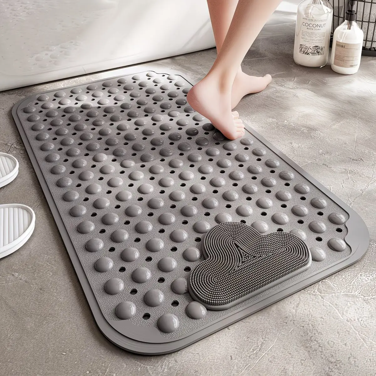 Cloud Pattern Bath Mat, 1 Count Non-slip Bathroom Massage Mat with Suction Cup, Round Hole Design Quick Drain Mat for Shower Room, Bathroom Floor Mat, Bathroom Mats, Bathmats for Bathroom