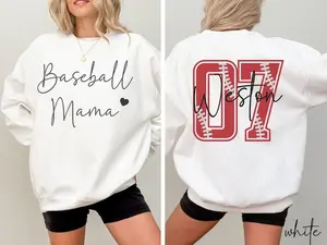 Custom Baseball Mom Sweatshirt, Personalized Baseball Shirt, Baseball Mama Crewneck, Game Day Sweater, Baseball Team Gift, Your Name Number