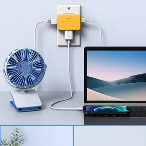 3-Way Flat Plug Adapter - 2-Prong Swivel Indoor Mini Wall Tap Power Outlet Extender, Rotating Wall Plug, Space-Saving Design for Home, School, Office, Travel, Type A, Yellow (Pack of 2) ETwinCoo