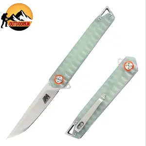 8.5" D2 Blade Transparent Green Stain Finish G10 Handle Ball Bearing Folding Knife With Box