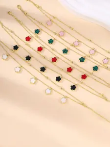 Fashion Elegant Shell Five Petal Flower Anklet, Double Copper Chain Jewelry Gift for Women, Perfect for Daily Wear & Special Occasions, Dainty Layered Anklet