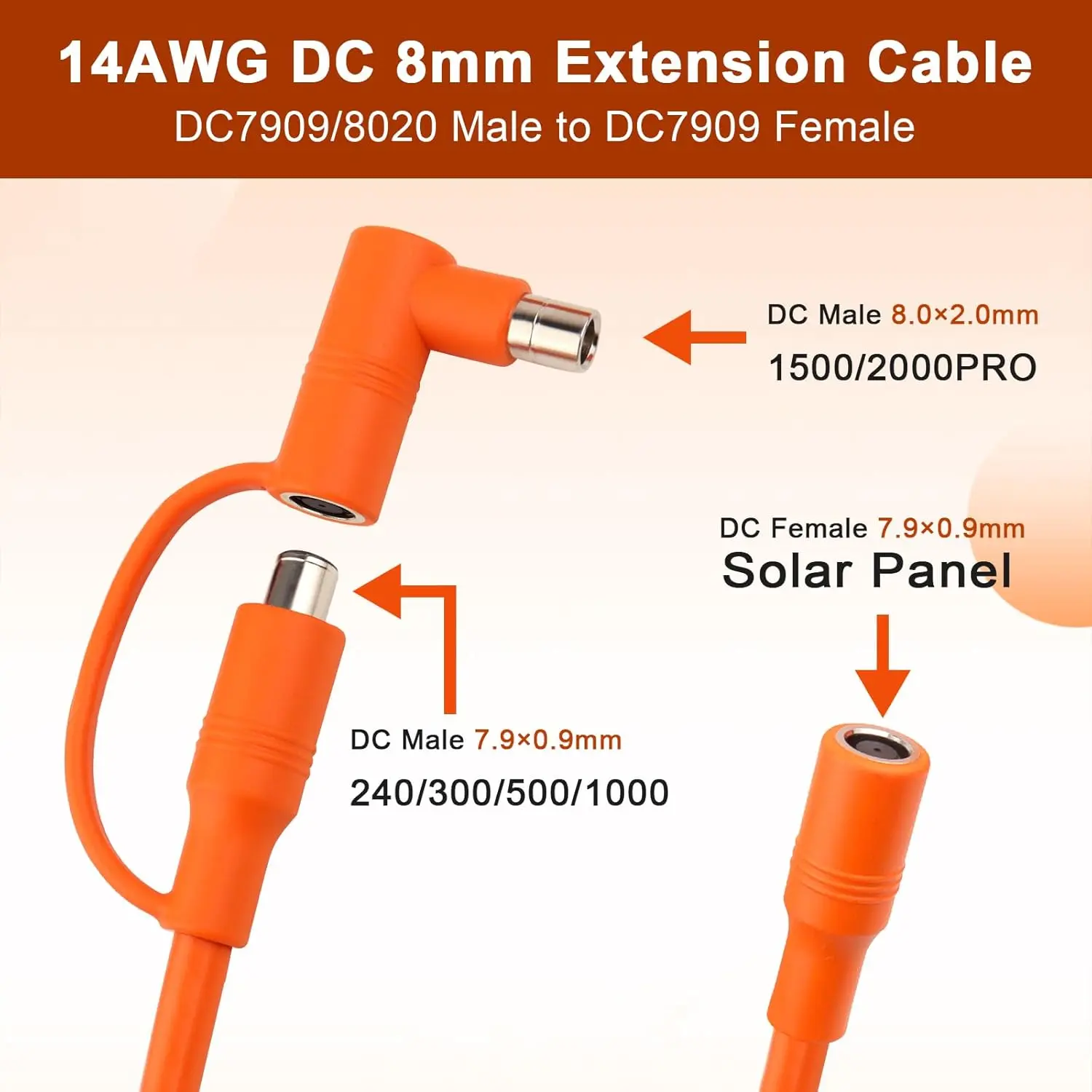 14AWG DC 8mm Extension for Solar Panel 6FT,DC7909 Solar Panel Female to  Male with DC8020 Male Adapter Compatible with Aker,GZ Yeti,BLUETT,Jackery  Portable Power Station - 6 Foot - TikTok Shop