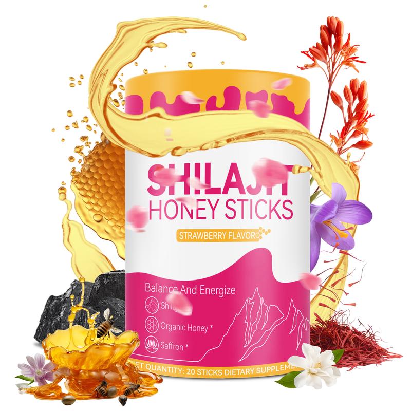 Feminine Multi-Mineral Honey Sticks with Shilajit Shatavari & Saffron for Hormonal Balance & Energy, Strawberry Flavor Healthcare Dietary Supplements