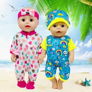2 Sets 14-16 Inch Baby Doll Clothes, New Born Doll Outfits Doll Clothes Accessories include  Cute Bear Print Onesie & Hat, Heart Onesie & Hairband, For 18-Inch Dolls, for 43CM Soft Body Dolls Perfect Gift for Girls' Christmas & Birthday (doll Not Included