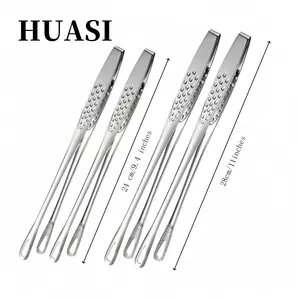 HUASl Stainless Steel Korean-Style BBQ Pliers Set, available in multiple pieces, heavy-duty rust-proof, with ergonomic handles, suitable for steaks and salads, portable cooking tools, ideal for family camping and picnics, durable.
