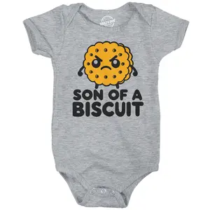 Son Of A Biscuit Baby Bodysuit Funny Sarcastic Graphic Novelty Jumper For Infants Funny Baby Onesies Funny Food Onesie Novelty Onesie Light Grey