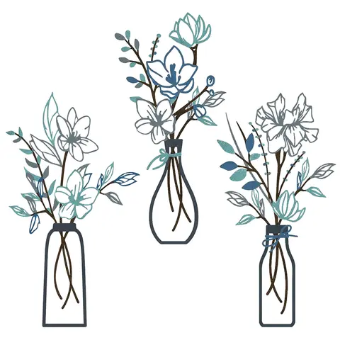 3-Flower Set Minimalist Colorful Rustic Floral Metal Wall Art Decoration - 3pc Long-Lasting Ornaments, 13.8x6in Cozy Vibe Home Decor for Farmhouse Front Porch Housewarming Gifts