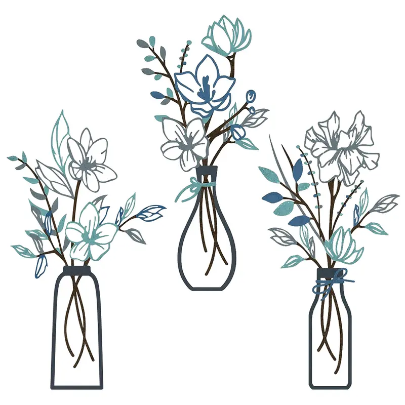 3-Flower Set Minimalist Colorful Rustic Floral Metal Wall Art Decoration - 3pc Long-Lasting Ornaments, 13.8x6in Cozy Vibe Home Decor for Farmhouse Front Porch Housewarming Gifts