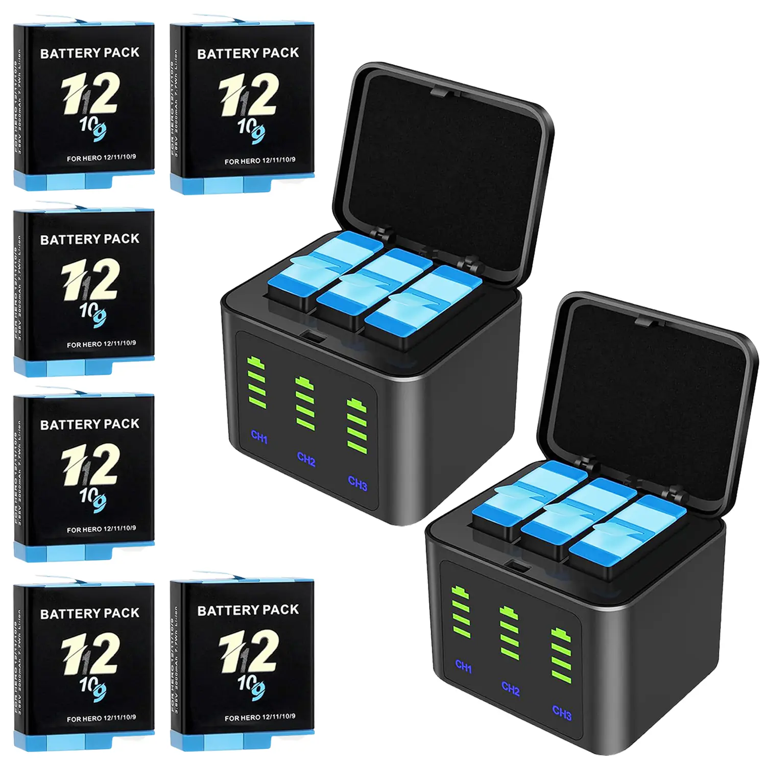 6x Batteries + 2x Charger Station
