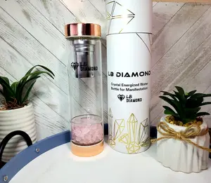 Crystal Glass Gem Water Bottle with Tea Infuser Wellness Glass Stainless Steel Drinkware Fruit