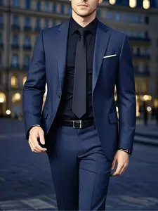 2pcs Men'S Classic Suit Set - Slim-Fit, Long Sleeve, Button-Up Jacket & Pants Combo with Pockets, Regular Fit, Solid Color, Non-Stretch Fabric, Perfect for Weddings, Parties, Formal Events | Elegant Suit Design | Tailored Fit