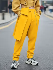 INCERUN Men's Fashion Textured Patchwork Pants Irregular Zipper Corduroy Pockets Solid Slim Fit Streetwear Casual Long Trousers