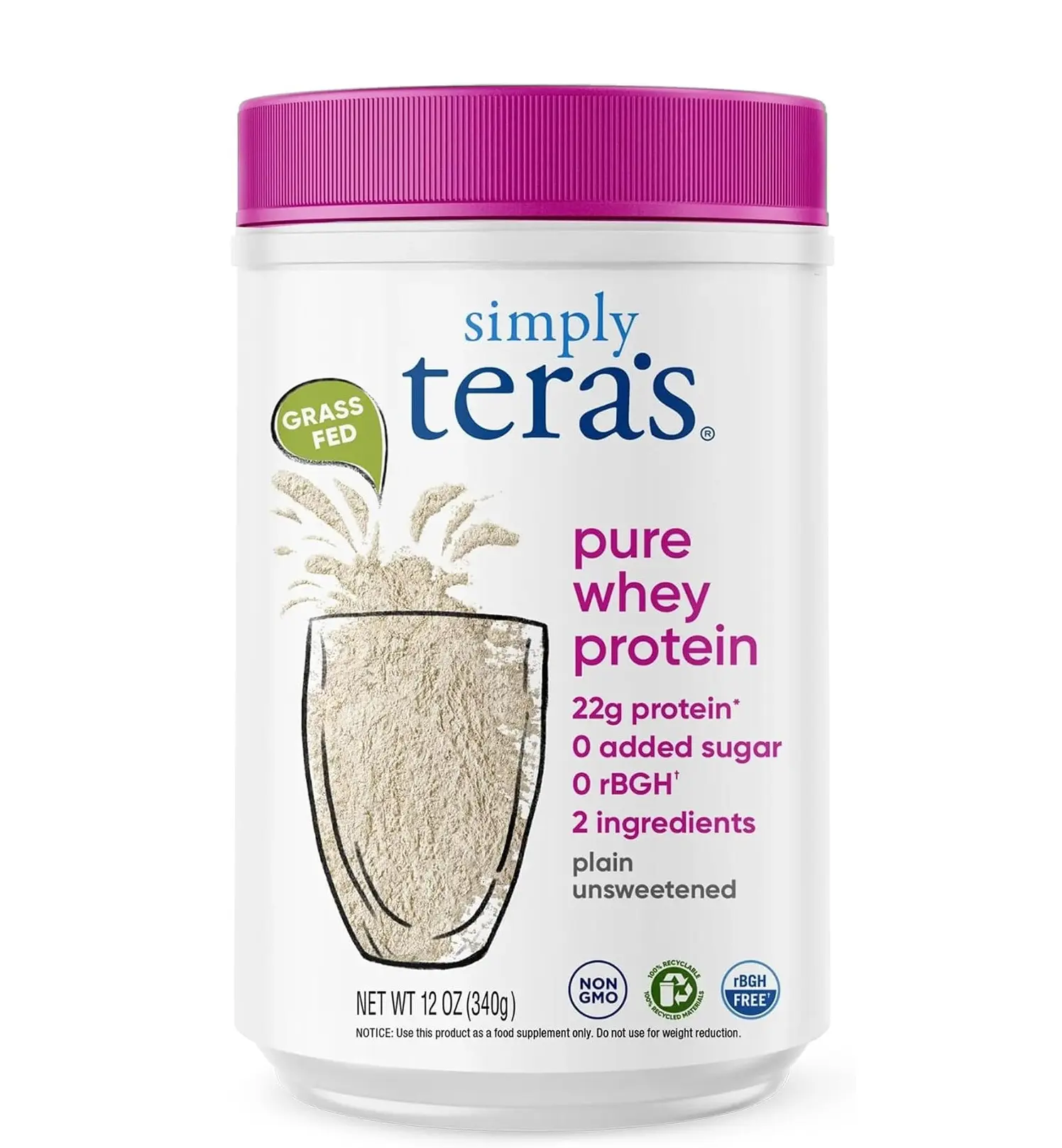 Pure Whey Protein Powder, Unflavored, Non-GMO, Kosher - 12 Oz | Grass Fed Whey Protein Powder, Clean & Natural, Unsweetened Fitness Healthcare Muscle