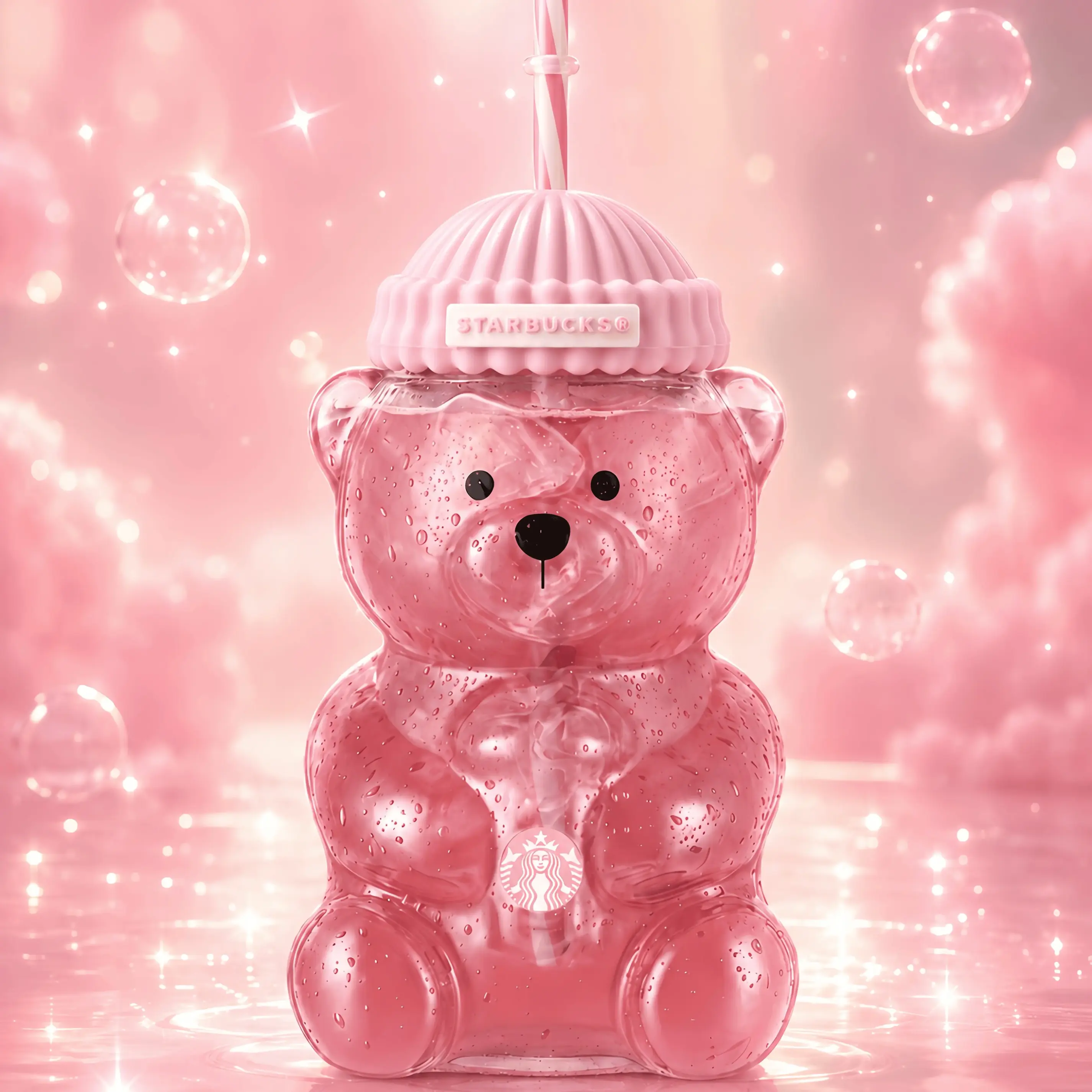 2026 New Limited Edition Pink Bear Glass Cup, 590Ml/20Oz - Specialty Kitchenware, Ideal Gift Item