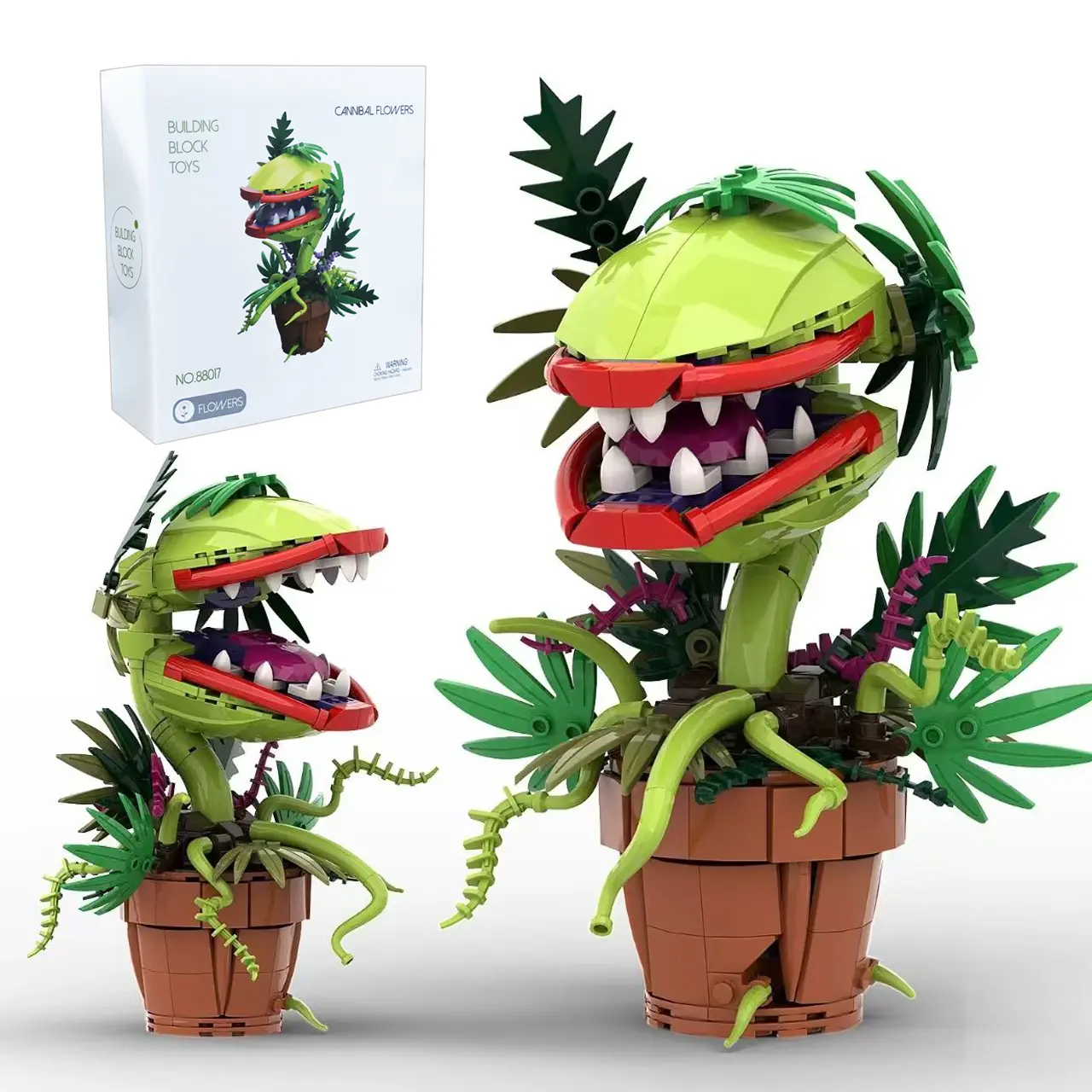 MOC Little Shop of Horrors Audrey 2 Piranha Plant Buildable Blocks Kit, Creative Building Blocks, Assembly Bricks, Model Building Kits, Chomper Potted Flower Toy, Lego-Compatible, Children’s Collectible Gift