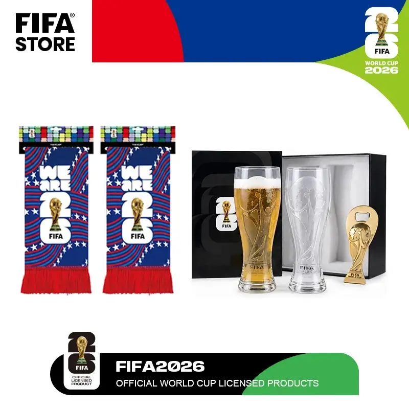 FIFA World Cup 2026 Trophy Fan Gift Set with 17oz Shatterproof Plastic Cup, Gameday Scarf, and Beer Opener for Parties, Party, Perfect Fan Gift, Trophy Look, Unisex
