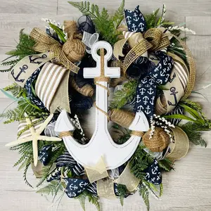 Wreath + anchor + coastal + home + decor + nautical + beach + starfish + wall hanging + door hanging