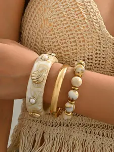 Fashionable Gradient Resin Bracelet Set for Women, Bold Resin Beaded Bracelets, Unique Acrylic Bangles, Perfect for Holidays and Daily Wear