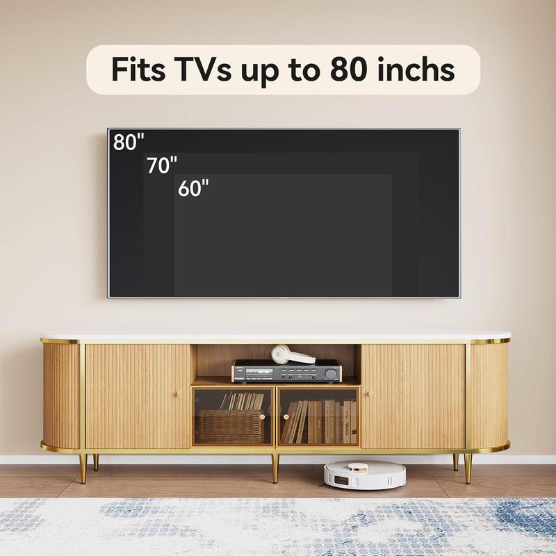 【Ships in 1 Packages】Oneinmil Luxury 70" Fluted TV Stand Modern Entertainment Center for TVs Up to 80" TV Console with Faux Marble Tabletop Curved Profile Design Media Console for Living Room bedroom tables nursery