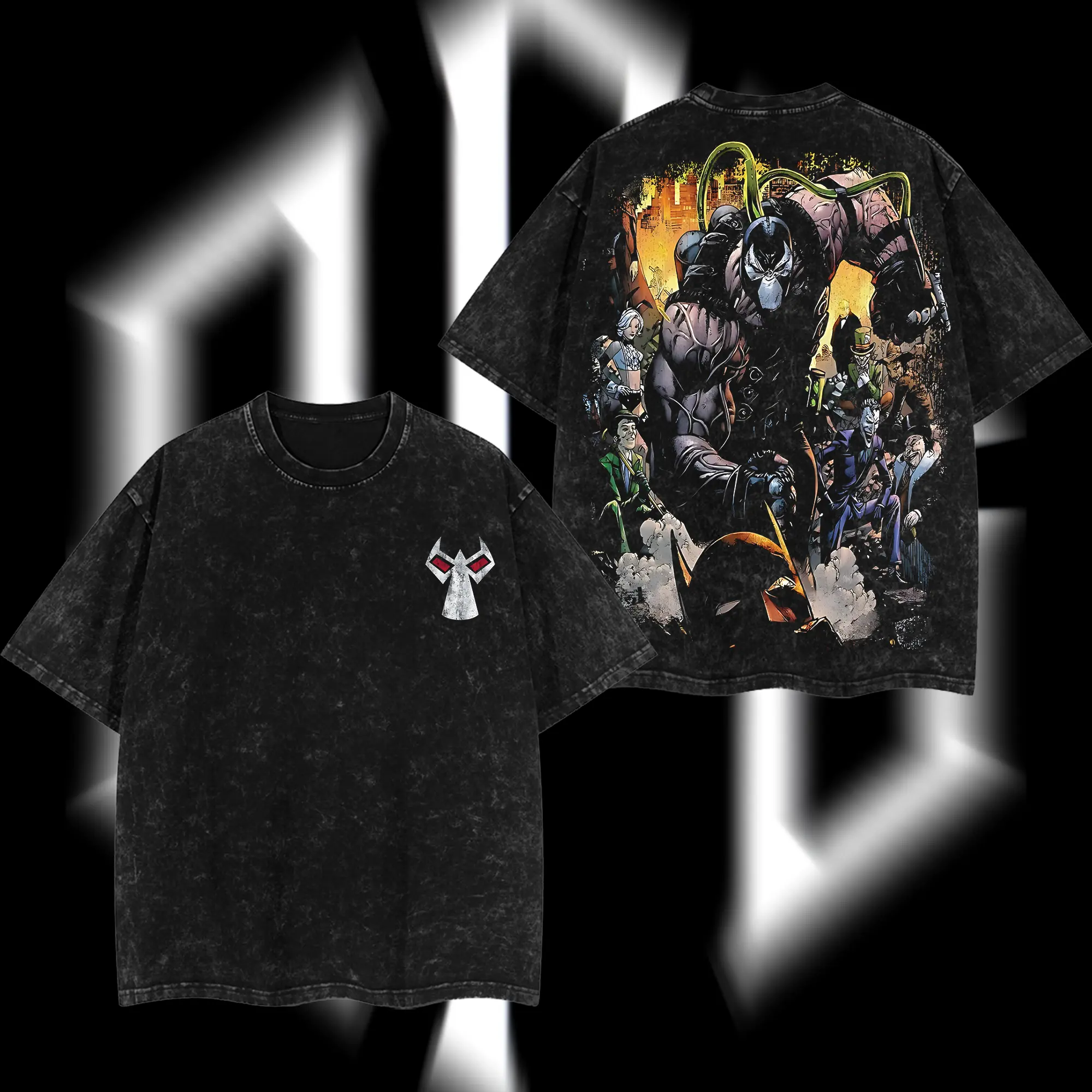 SuperStyle Bane "The Man Who Broke the Bat" Graphic T-Shirt, Vengeance of Bane #1 Hero verse Comics Edition, Double-Printed Oversize Lightweight Acid-Washed Apparel, Classic Round Neck Seamless Shortsleeve Cotton Streetwear Top (Menswear)