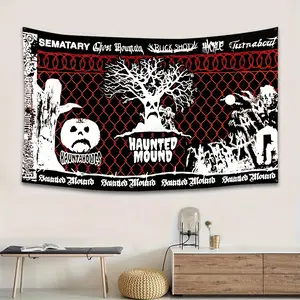 1pc of Polyester Digital Flag Featuring a Haunted Cemetery Mound, Ideal for Indoor Home And Garage Wall Decor, Outdoor Advertising, And As a Hanging Cloth Banner for Holiday Parties, Complete with Grommets