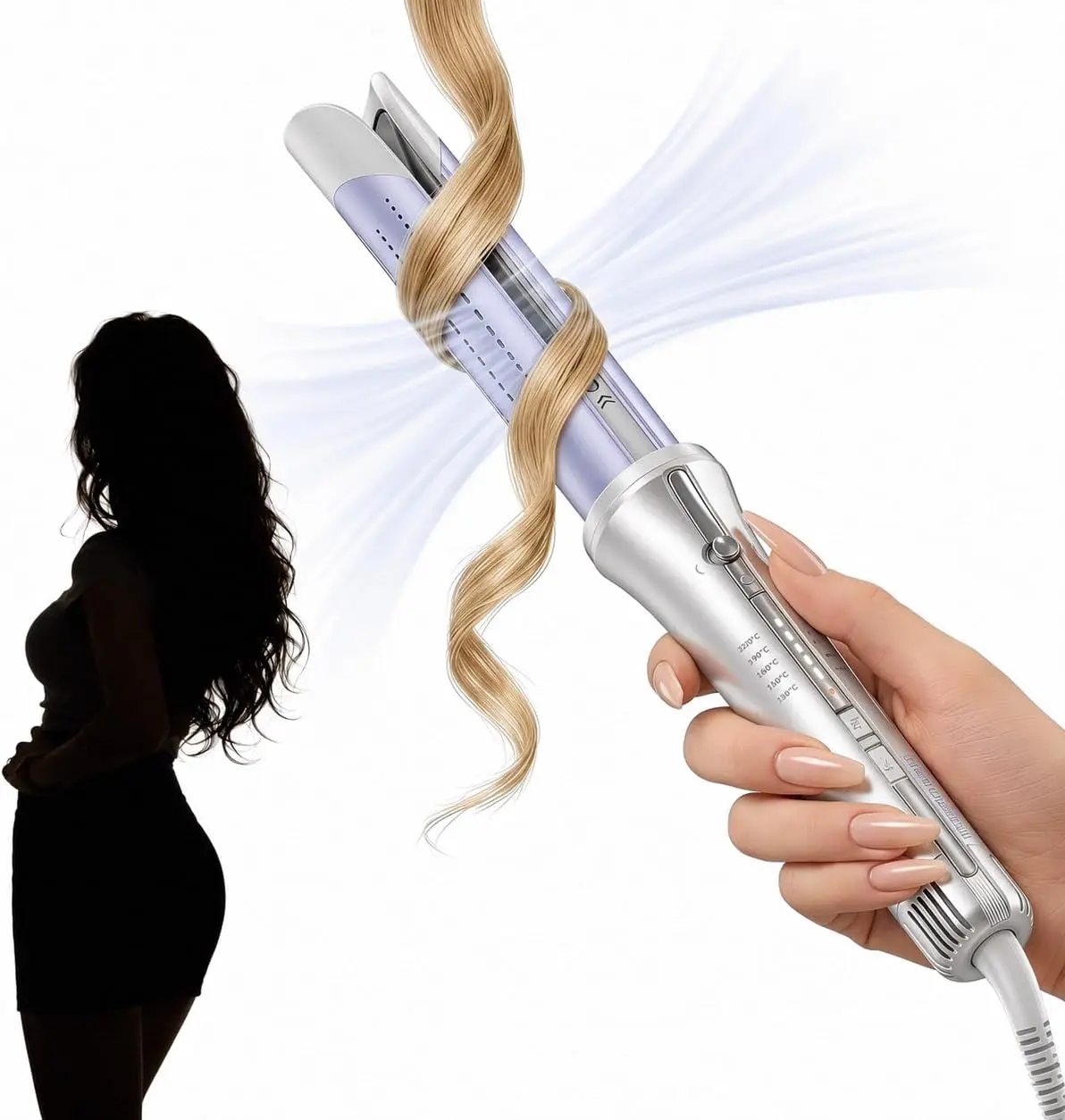 SHEGLAM One Touch Airflow Styler Pro 1.25 inch Automatic Rotating 3.0 Cool Air Technology for No-Wait, Curling Iron, Bouncy & Long-Lasting Curls, Zero Burn Risk, 5 Temp Settings