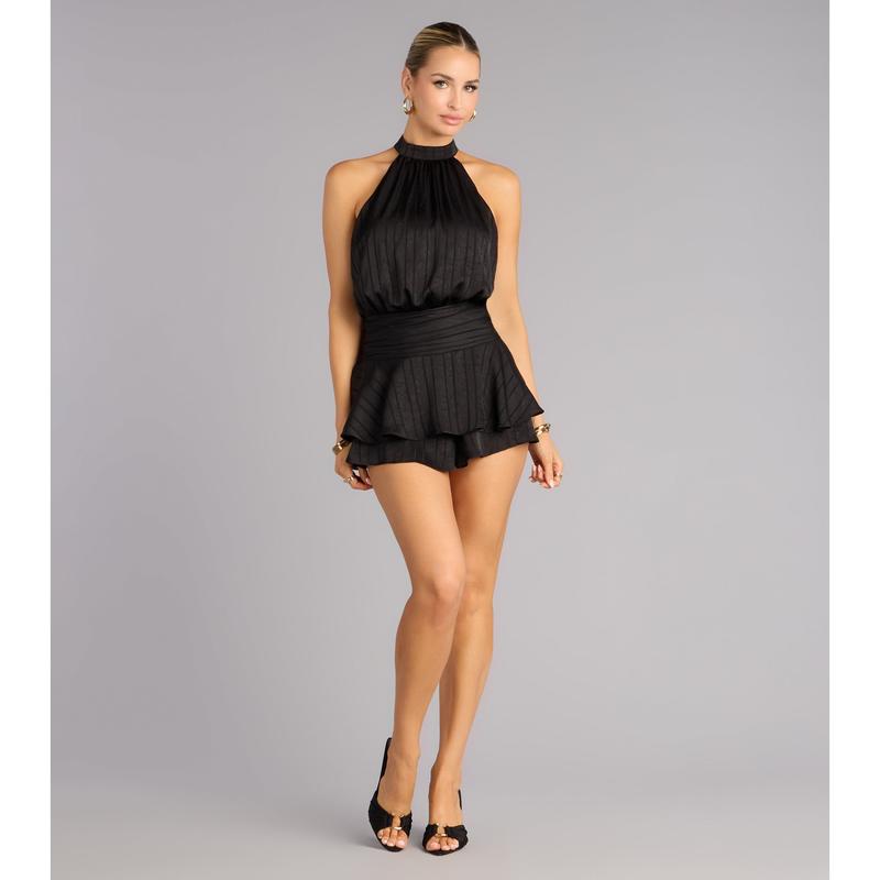 Glossy Moves Satin Halter Romper