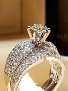 2 Pcs/set Luxury Cubic Zirconia Ring Fashion Engagement Rings For Women For Wedding Engagement Anniversary Party Jewelry Valentine's Day Gift