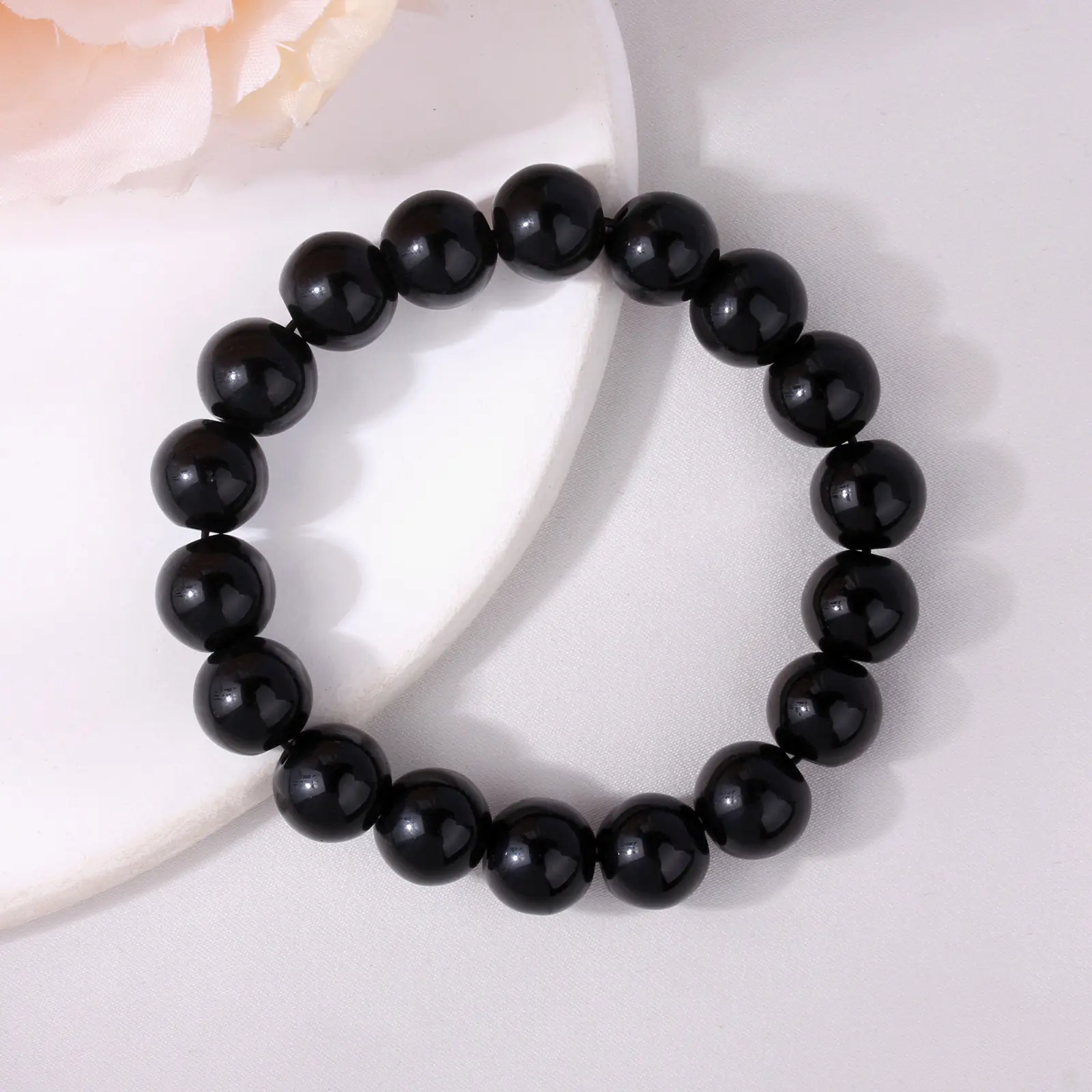 Women Men Black Bead Elastic Bracelet - Perfect for Everyday Wear & Special Occasions
