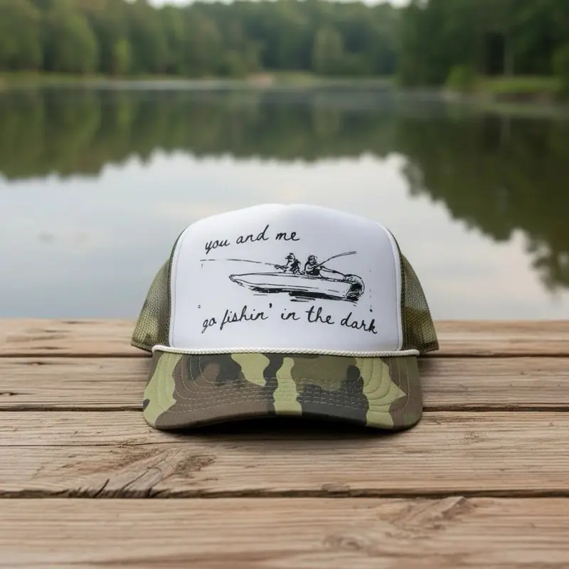 You & Me Go Fishin’ in the Dark Trucker Hat | Camo Foam Front Fishing Hat | Country Couple Gift | Otto Cap | TheStenciledBarn