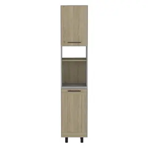 360 Stand 82 in. Gray & Oak Wood Modern Safe Storage Cabinet with Shelf, Home Pantry or Indoor Cupboard