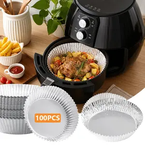 100pcs Disposable Aluminum Foil Baking Pan Set-6.3-Inch Round Baking Pan, Suitable for Baking, Keeping Warm, And Serving - Air Fryer - Oven - Birthday Party