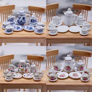 [15pcs Ceramic Tea Set] 15pcs Ceramic Tea Set, Dollhouse Miniature Kitchen Model Ornaments | Decorative Accessories, Miniature Living Room Items, Cottage Decor, Tiny Scene DIY Components