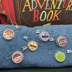 Ellie Soda Pin Set - Grape, Orange, Cola, Lemon & More - Bottle Cap Pins for Badges