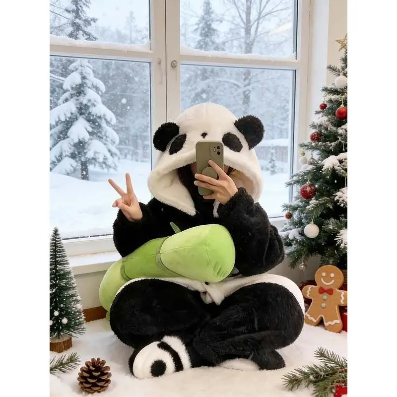 Women’s Ultra Soft Plush Panda Hooded Fleece Robe with 3D Ears & Paw Pockets Cozy Button-Down Long Pajama Coat for Home Gifts Festive Nightwear Women’s Ultra Soft Plush Panda Hooded Fleece Robe with 3D Ears & Paw Pockets Cozy Button-Down Long Pajama Coat for Home Gifts Festive Nightwear