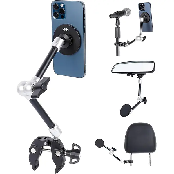 All-Metal Magnetic Phone Holder with Super Clamp&10″ Long Arm for Magsafe, Adjustable Rear View Mirror Phone Holder Mount for Car/Truck/Handlebar, Compatible with iPhone 16 15 14 13 12 Series