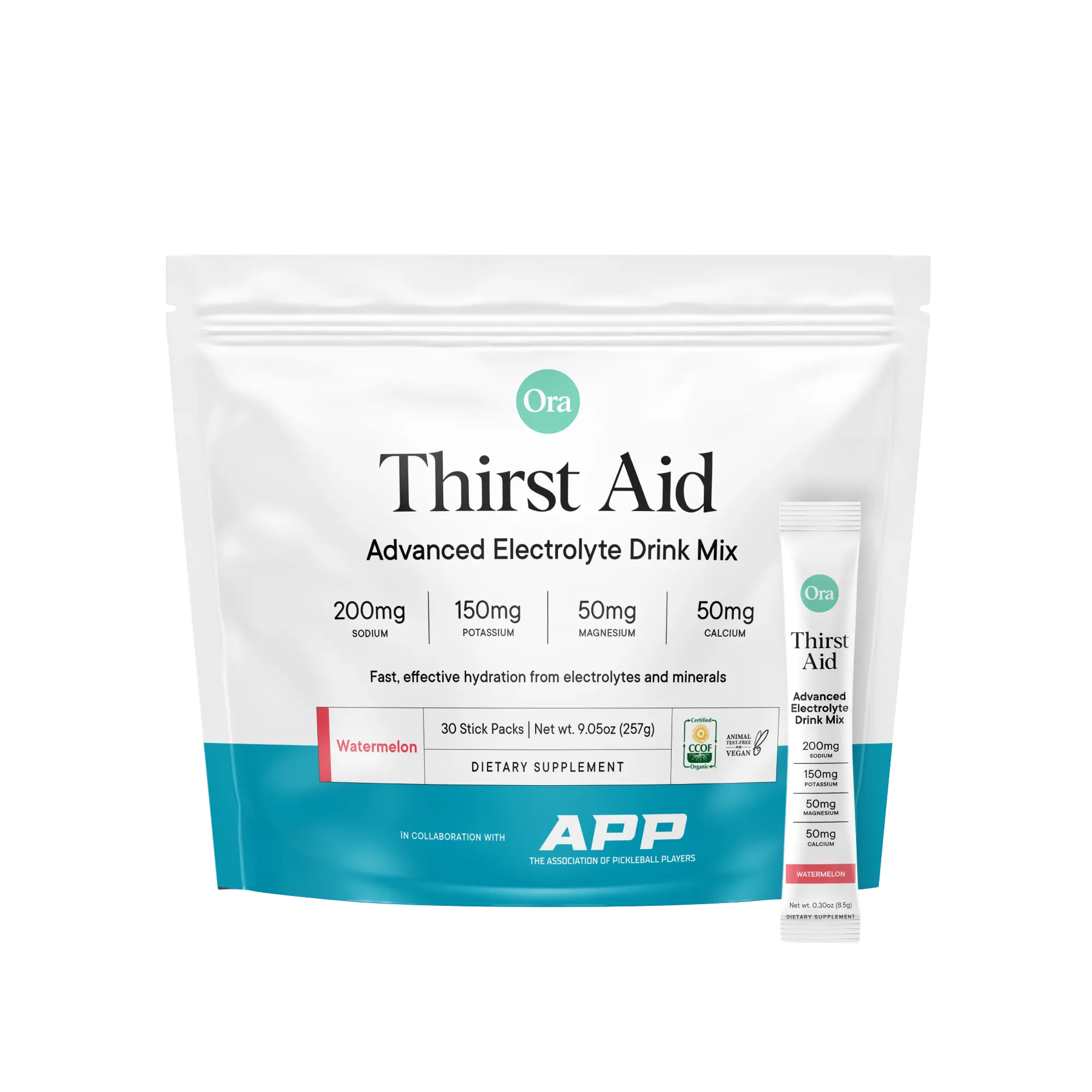 Ora Organic Thirst Aid Electrolyte Powder - Gentle-on-Stomach Hydration Drink Mix with Mineral (Magnesium, Potassium), Real Coconut Water | 30 Servings