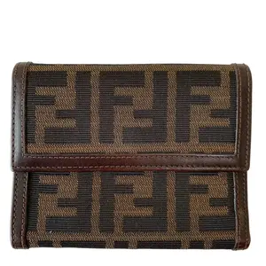 Pre-owned FENDI Wallet Small Leather Goods zucca monogram trifold authentic with COA