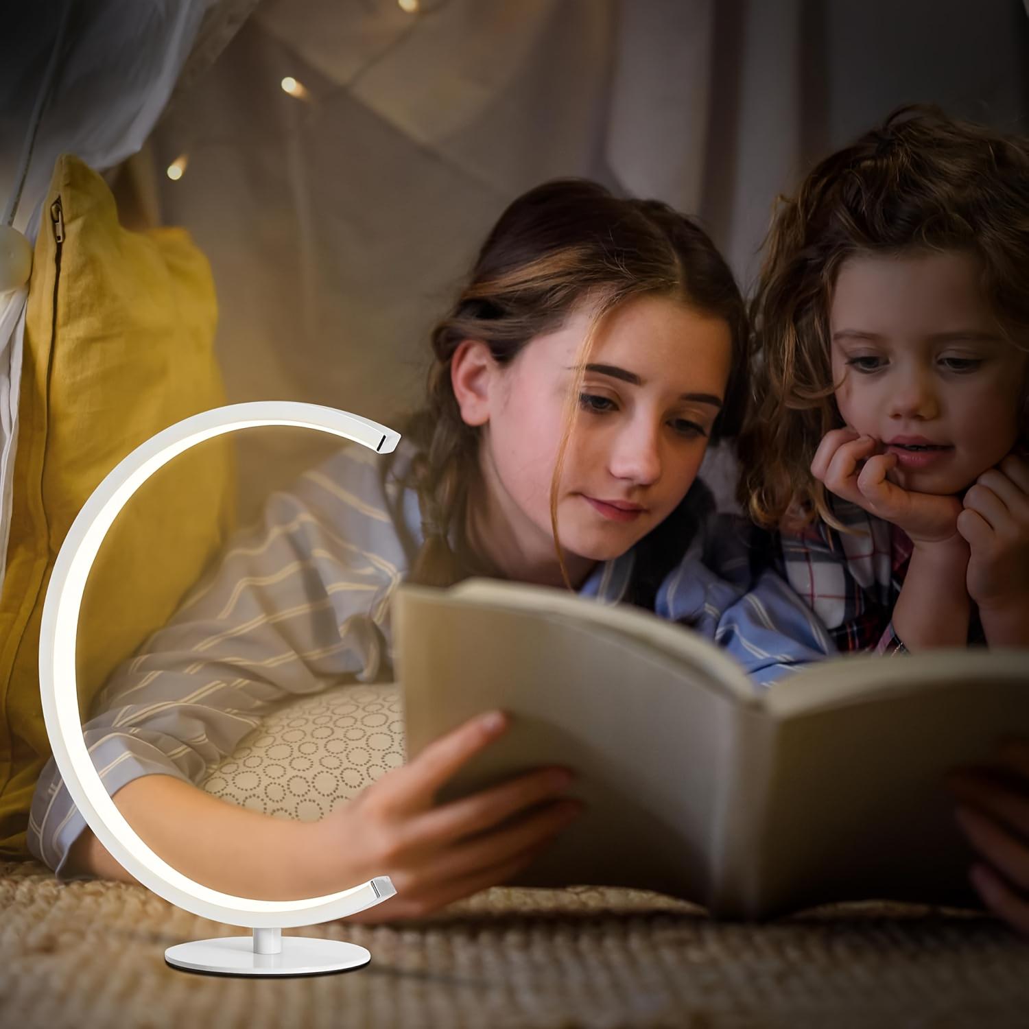 Modern C-Shaped LED Table Lamp, Dimmable Warm White Night Light for Bedroom, Living Room, Office Desk, Minimalist Crescent Moon Bedside Lamp with Touch Control