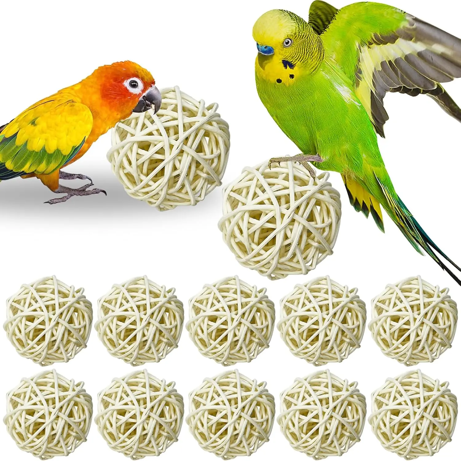 Bird Safe Willow Wood Geometric Shape Toy Balls - 10/20 Pack, 10pcs Option, Stain-Resistant, Universal-Size Interactive Foraging Chew Toy for Mental & Physical Stimulation, Endless Entertainment