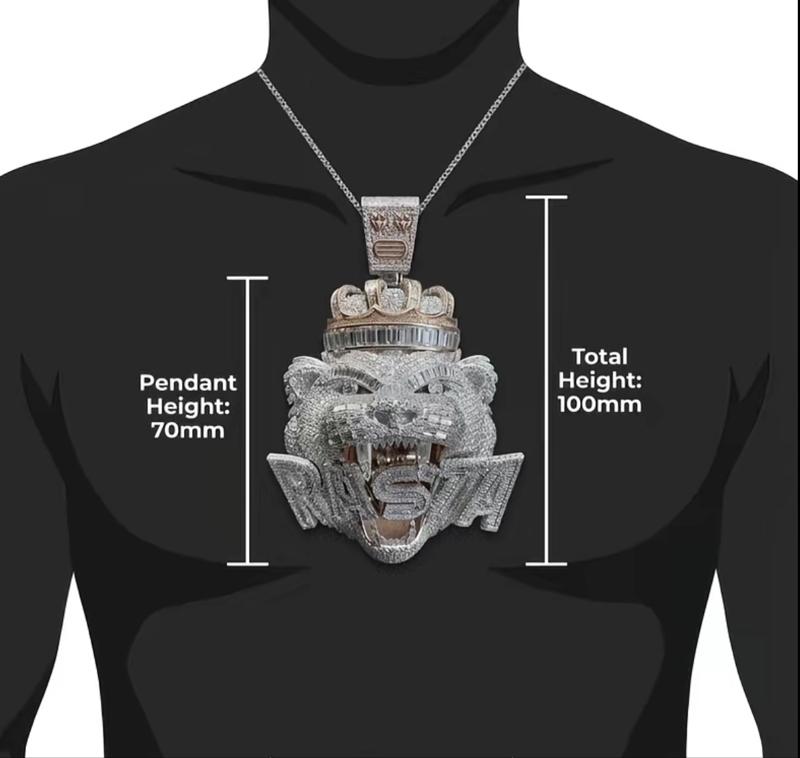 925 Silver Mega Iced Out Crowned Leopard Panther Pendant | The Apex Predator Statement Piece Rhinestone Decorated Pendent